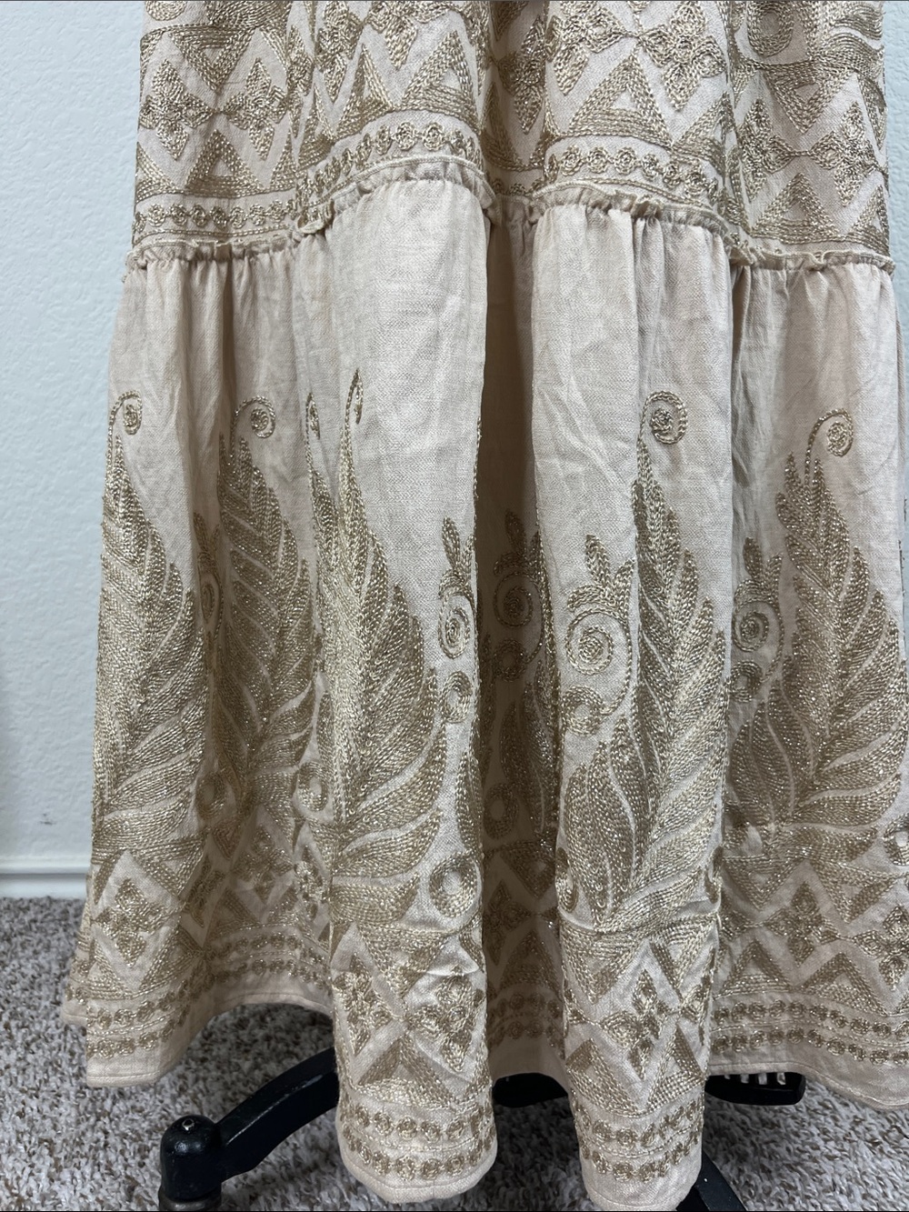 Mim Designs Nova of London Leaf Embroidery Tassel Maxi Dress Metallic Tiered - Picture 2 of 8